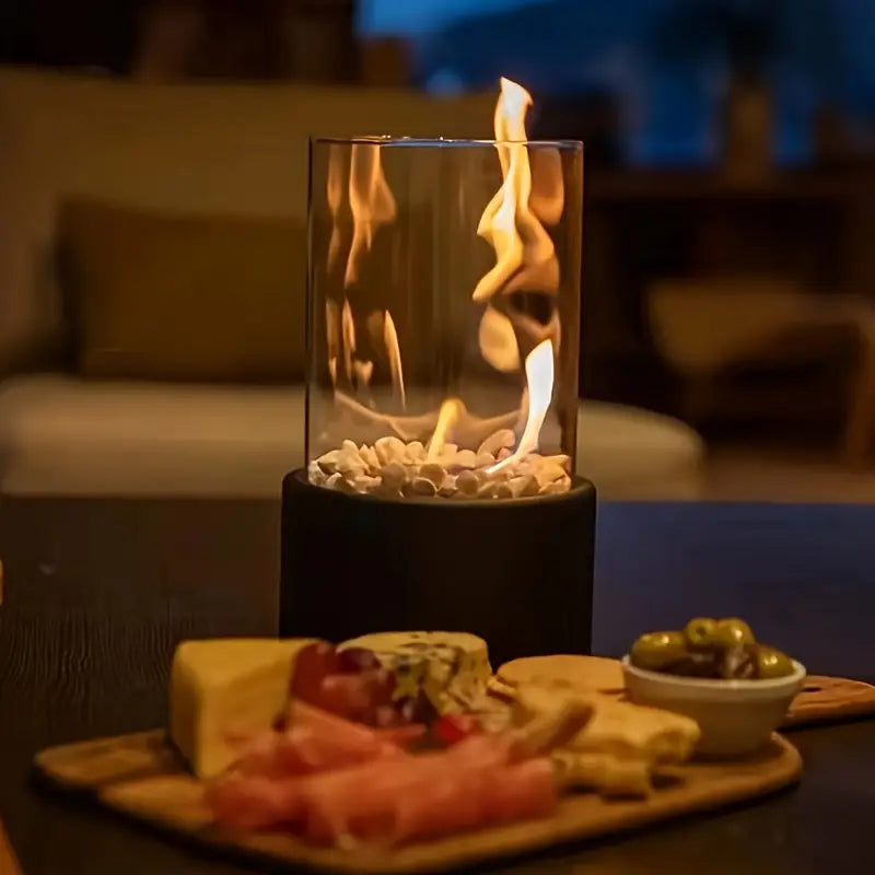 Tabletop Ethanol Fire Pit Burner with Glass