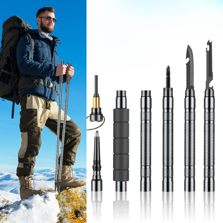 Tactical Outdoor Survival Trekking Pole with Multitool Set