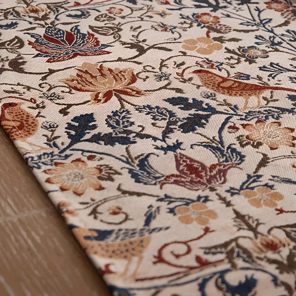 Tapestry Table Runner with Floral Bird Motif and Tassels