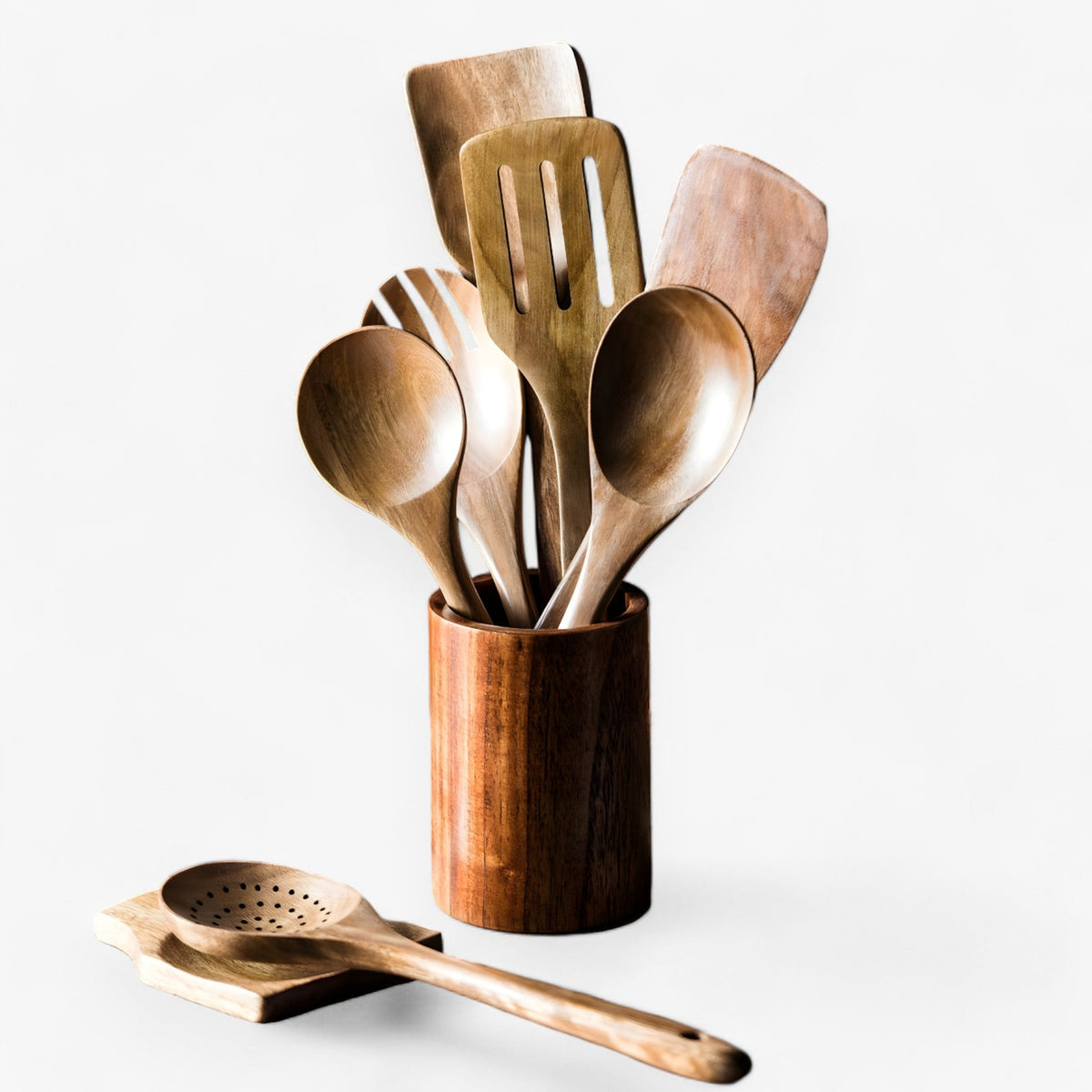 Teak Kitchen Utensil Set with Holder – 9 Pieces