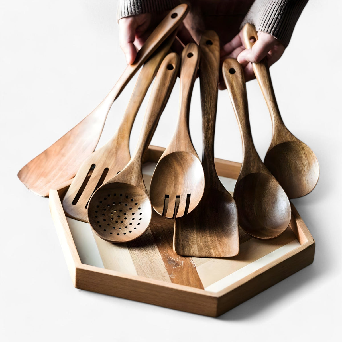 Teak Kitchen Utensil Set with Holder – 9 Pieces