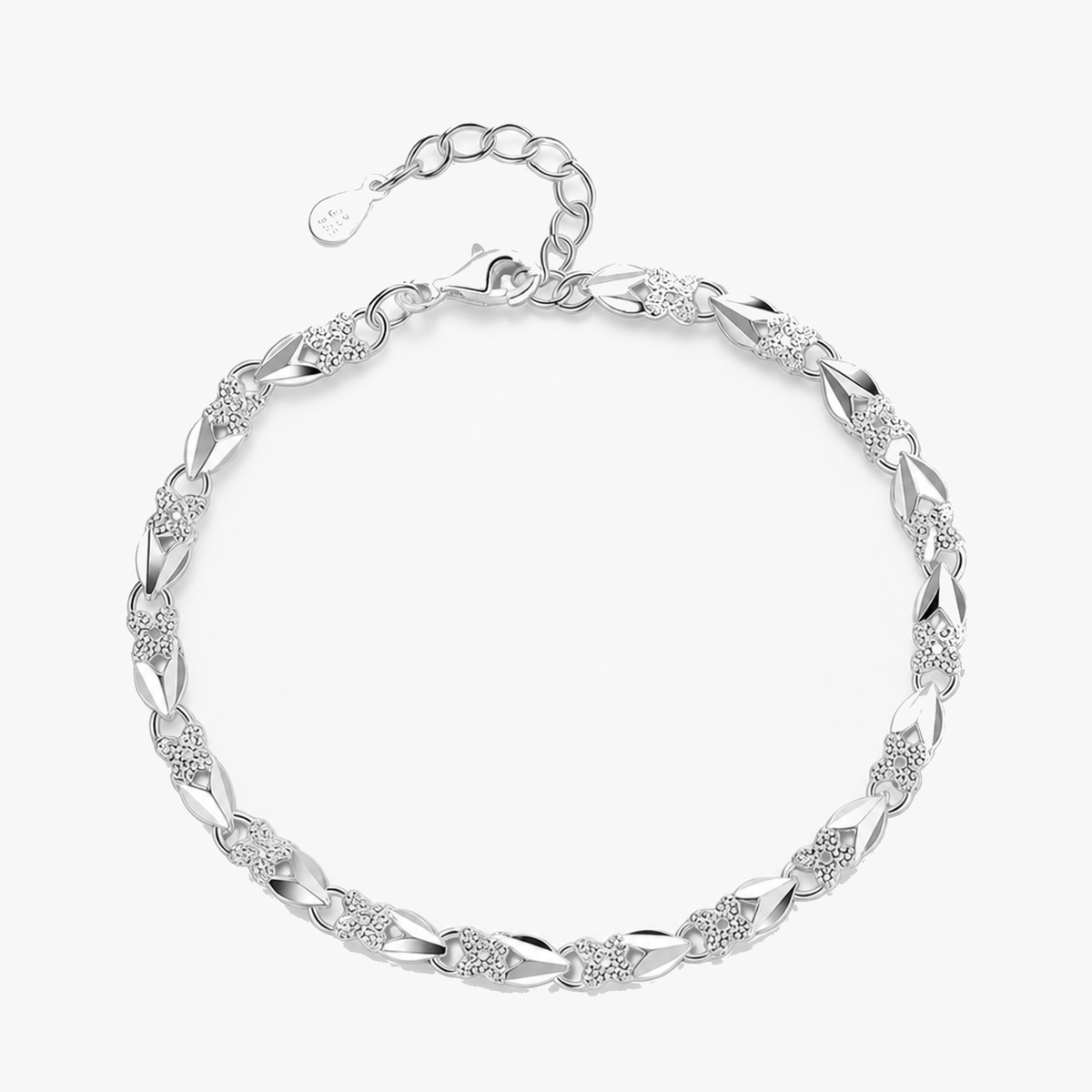 Textured Silver Clover Chain Bracelet