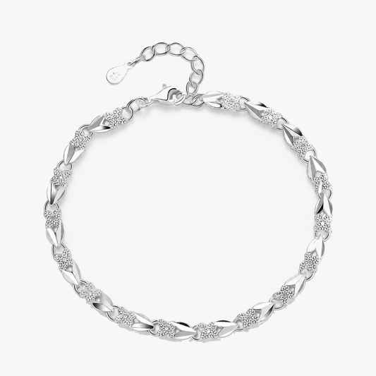 Textured Silver Clover Chain Bracelet
