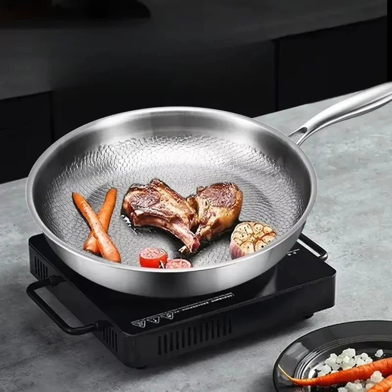 Titanium Frying Pan for Induction Cooktops with Hand-Hammered Design