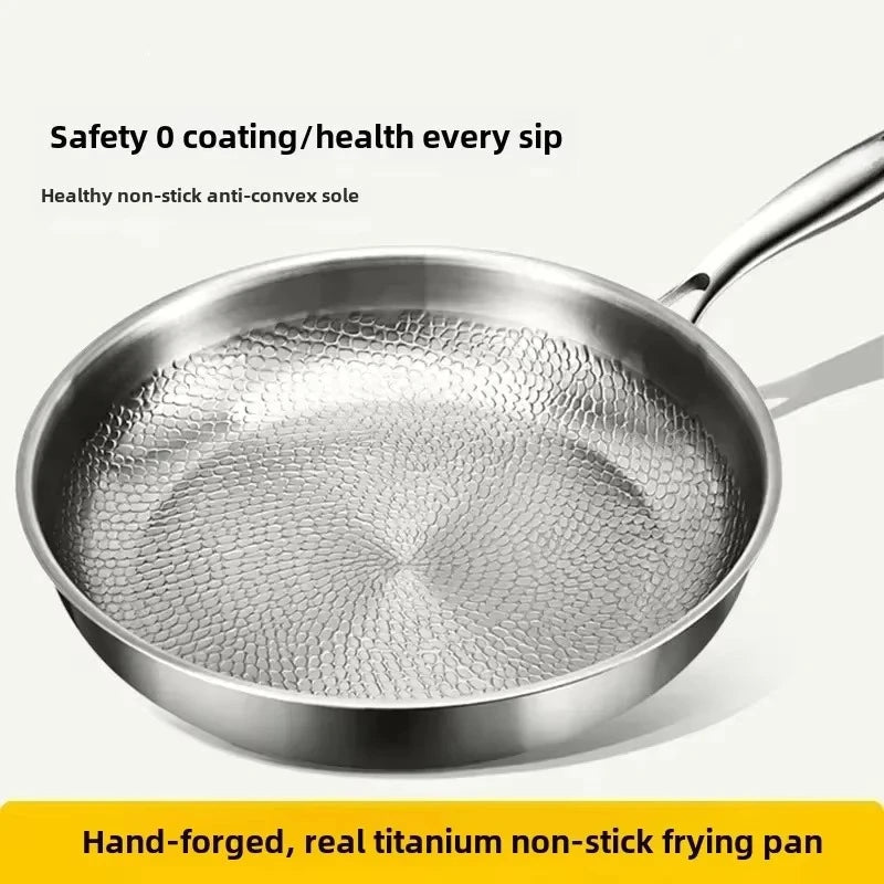 Titanium Frying Pan for Induction Cooktops with Hand-Hammered Design