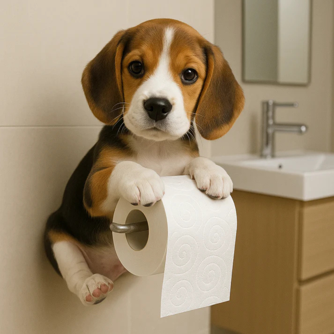 Toilet Paper Holder - Wall Mount Holder in Playful Dog Design
