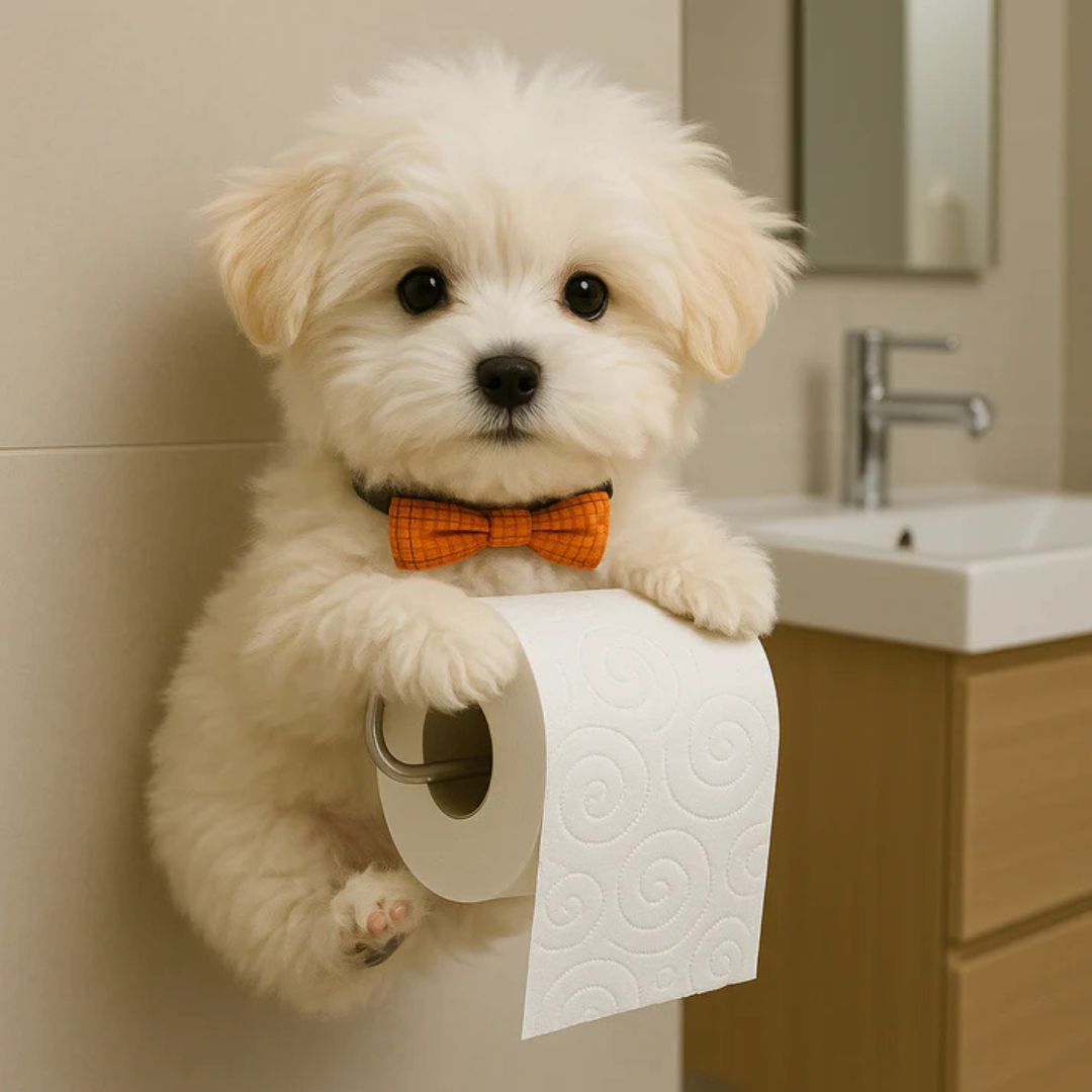 Toilet Paper Holder - Wall Mount Holder in Playful Dog Design
