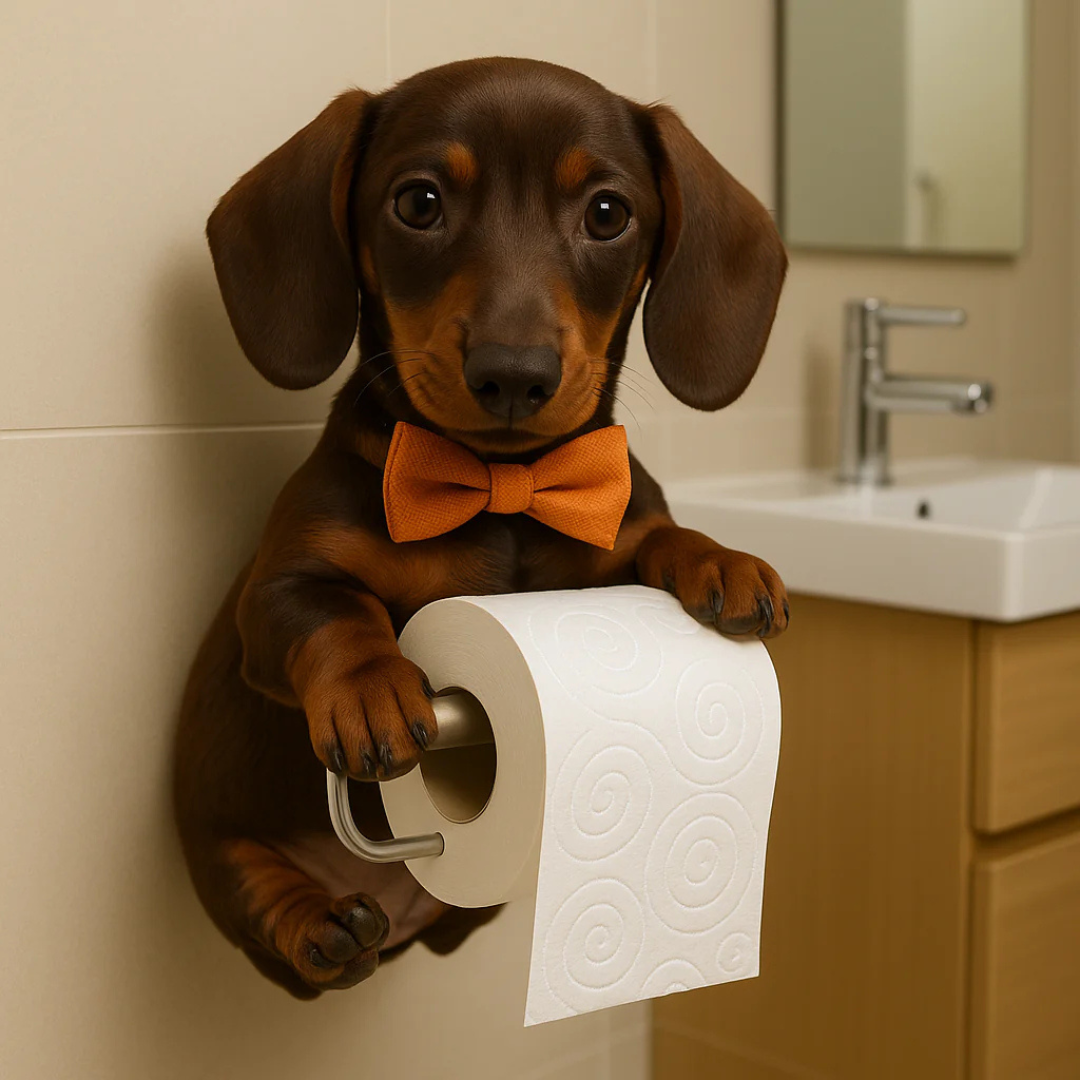 Toilet Paper Holder - Wall Mount Holder in Playful Dog Design