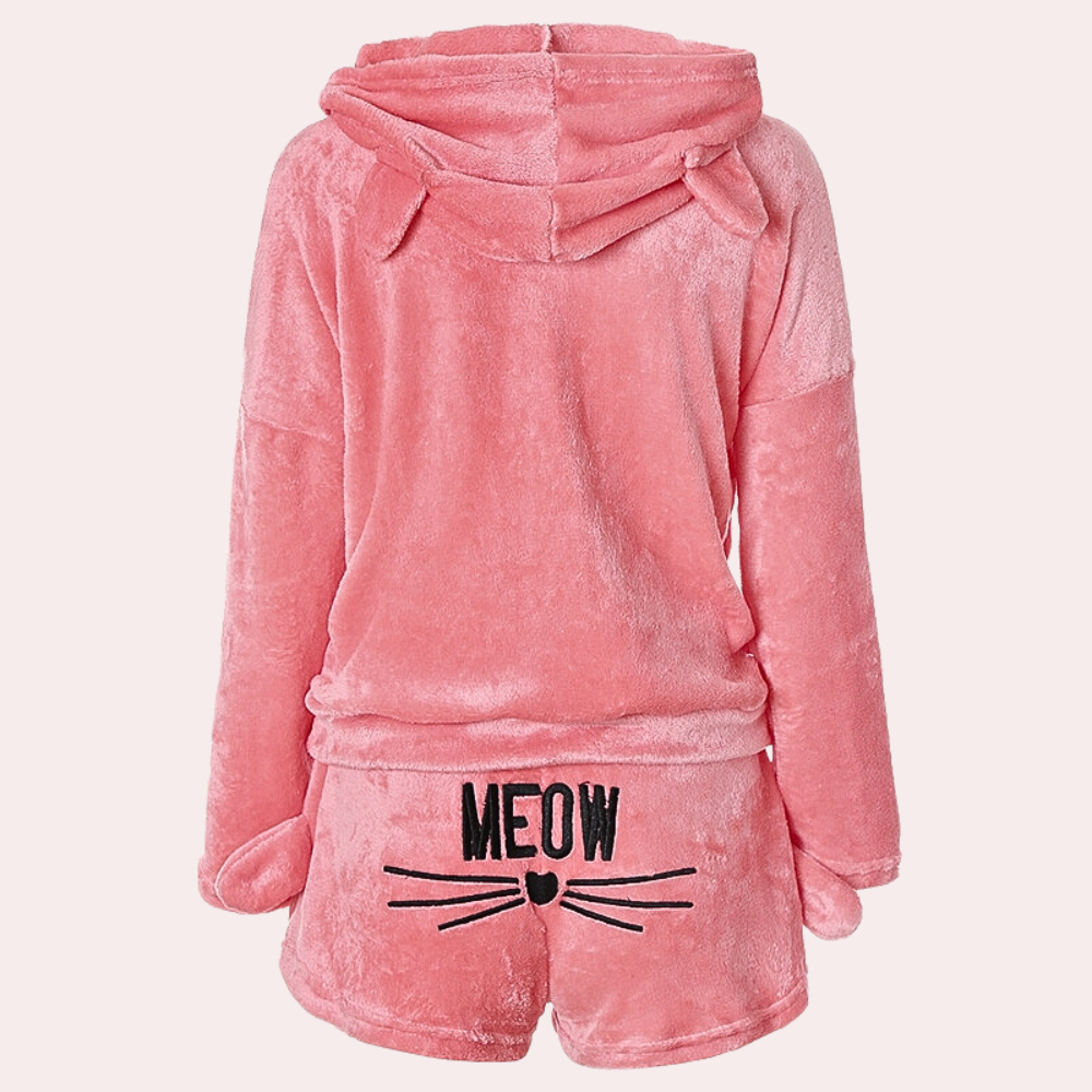 Ultra-Comfortable Fleece Lounge Pyjama Set with Cat Details