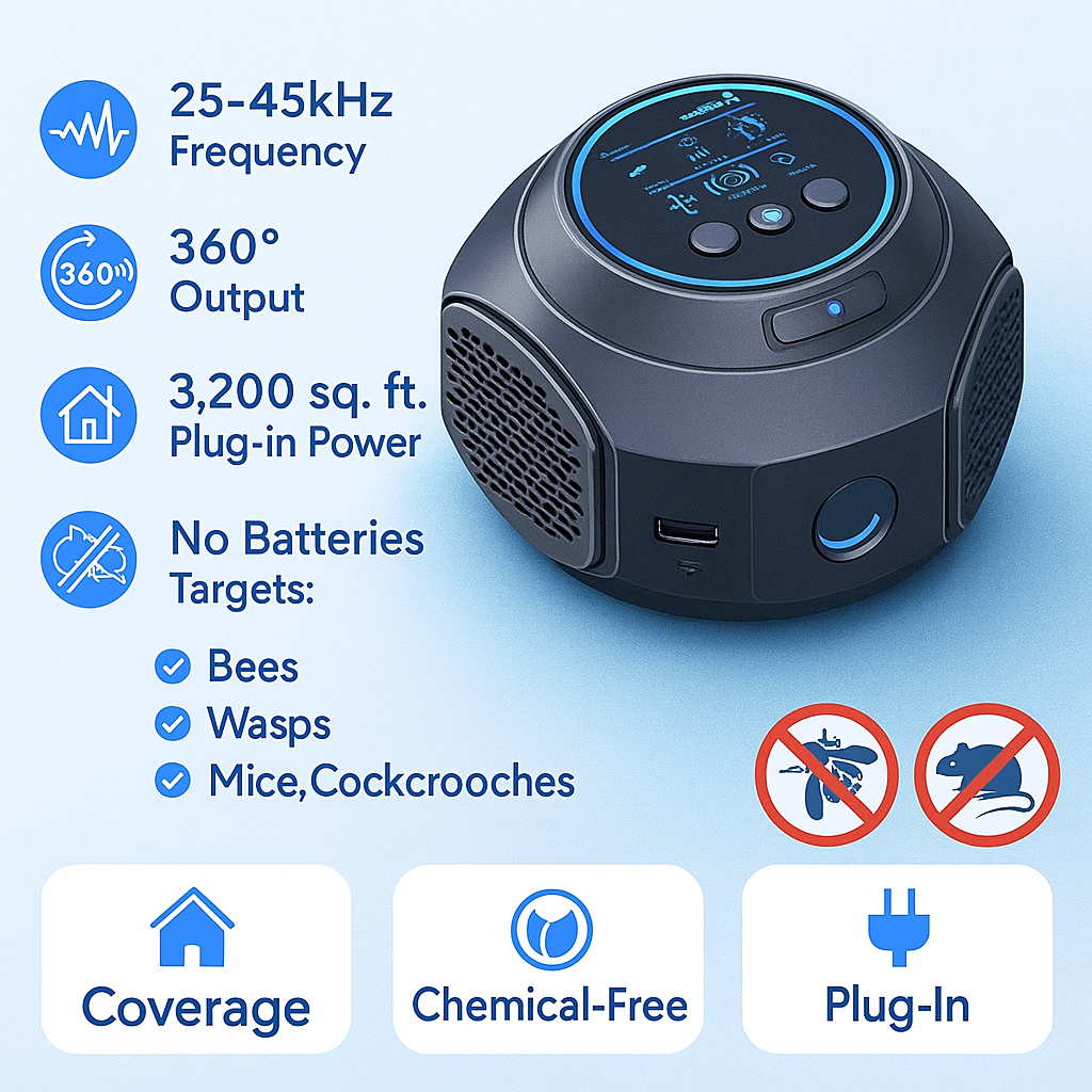 Ultrasonic Pest Repeller for 360-Degree Insect Defense
