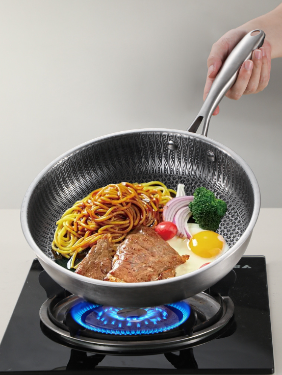 Uncoated Stainless Steel Non-Stick Frying Pan
