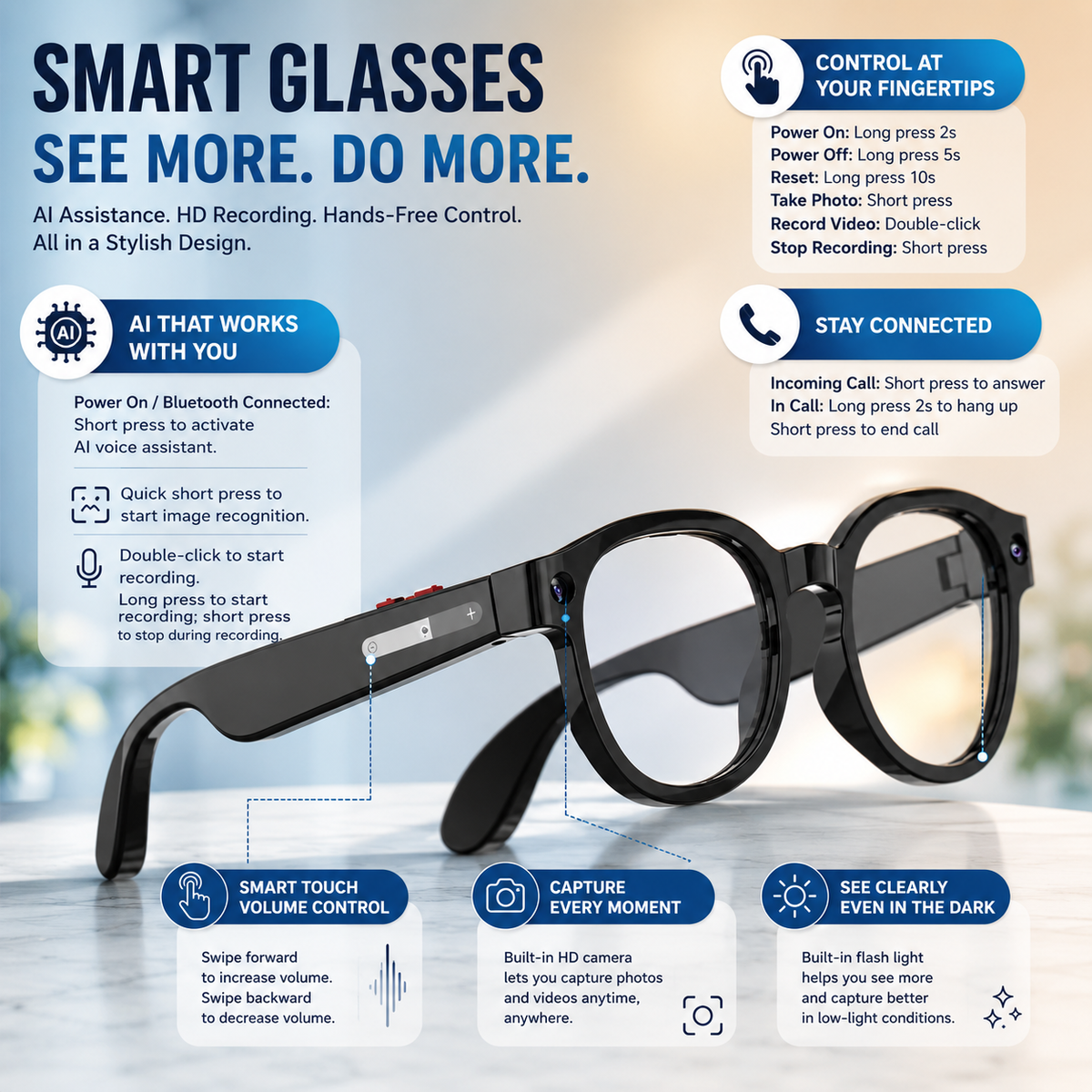 Unisex 4K Video Recording Surveillance Camera Glasses