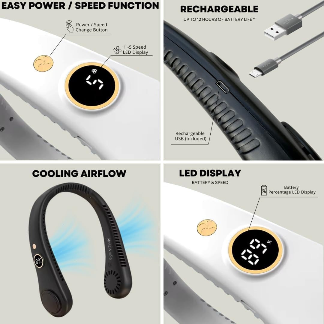 Unisex 5-Speed Neck Fan - Portable and Bladeless