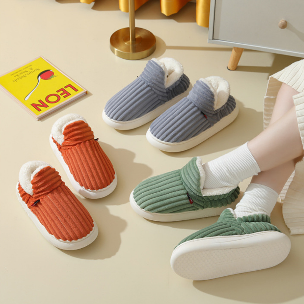Unisex Corduroy Slippers with Sherpa Lining