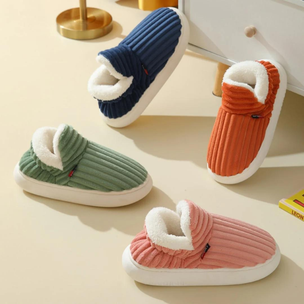 Unisex Corduroy Slippers with Sherpa Lining