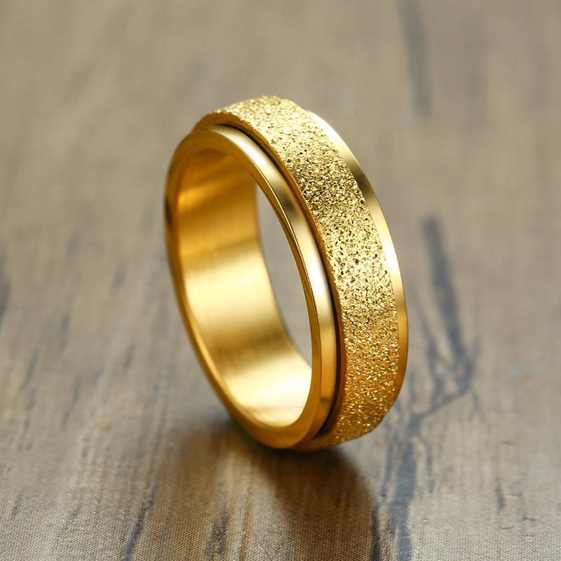 Unisex Sandblasted Rotating Stainless Steel Fidget Ring