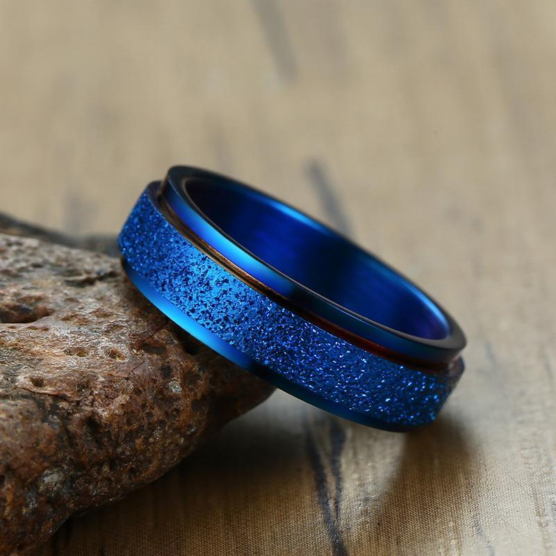 Unisex Sandblasted Rotating Stainless Steel Fidget Ring
