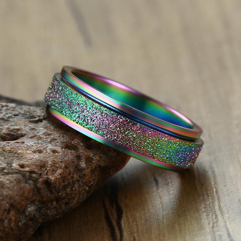 Unisex Sandblasted Rotating Stainless Steel Fidget Ring