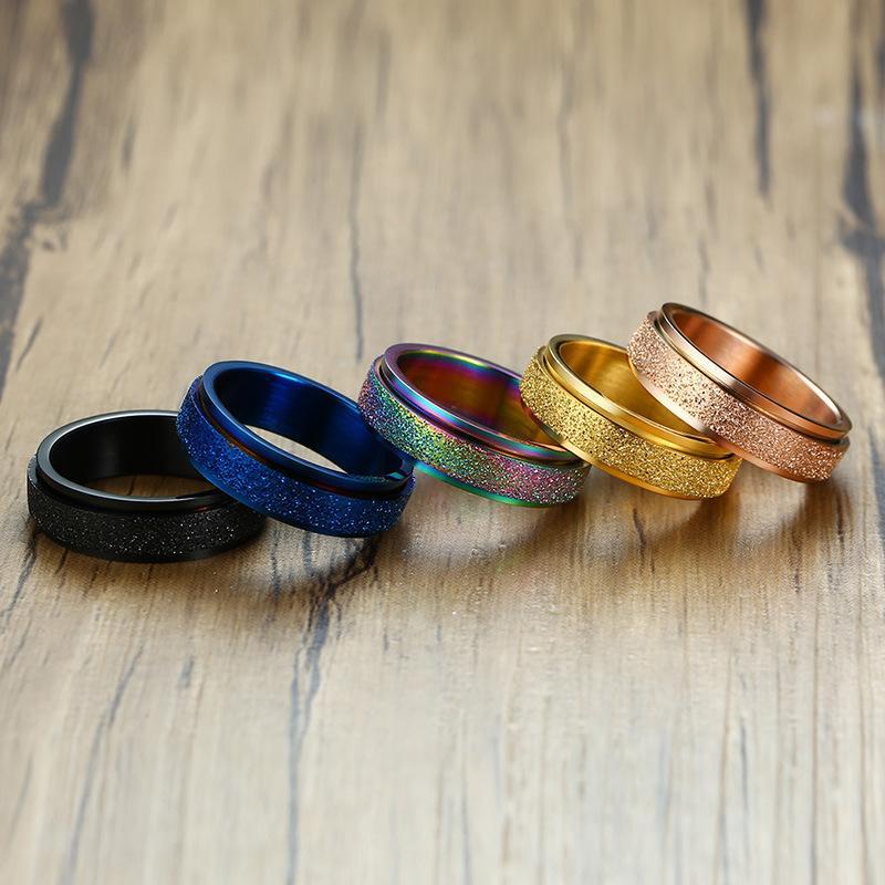 Unisex Sandblasted Rotating Stainless Steel Fidget Ring
