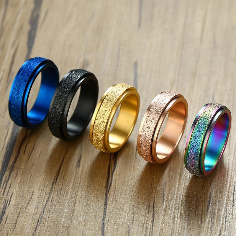 Unisex Sandblasted Rotating Stainless Steel Fidget Ring