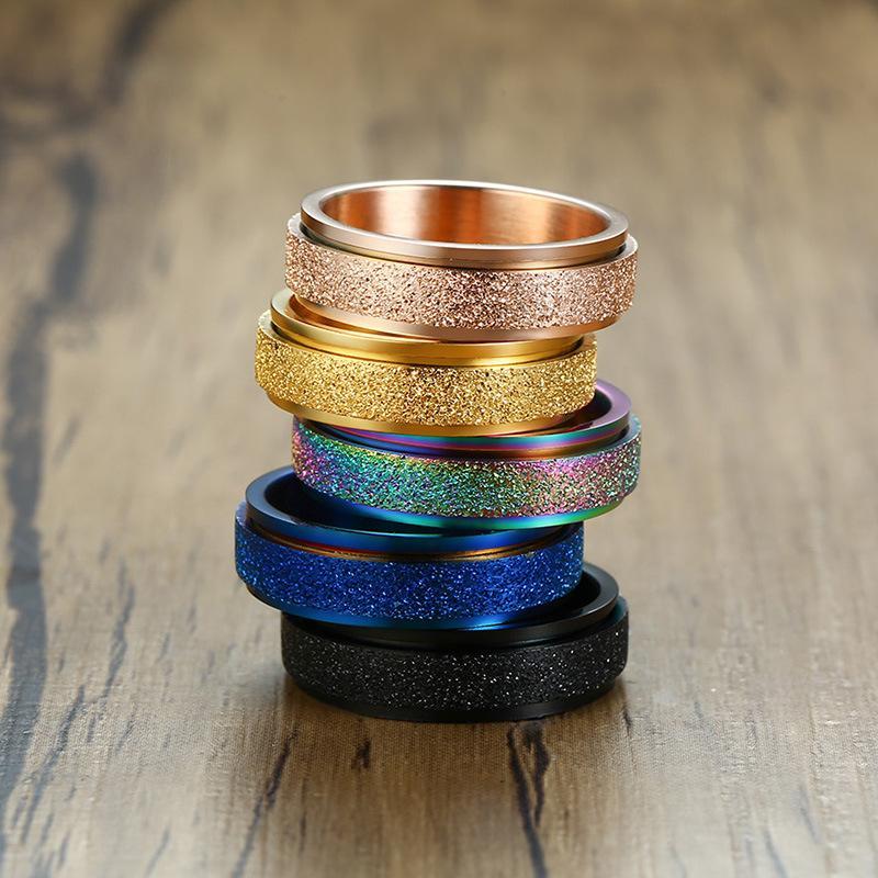 Unisex Sandblasted Rotating Stainless Steel Fidget Ring