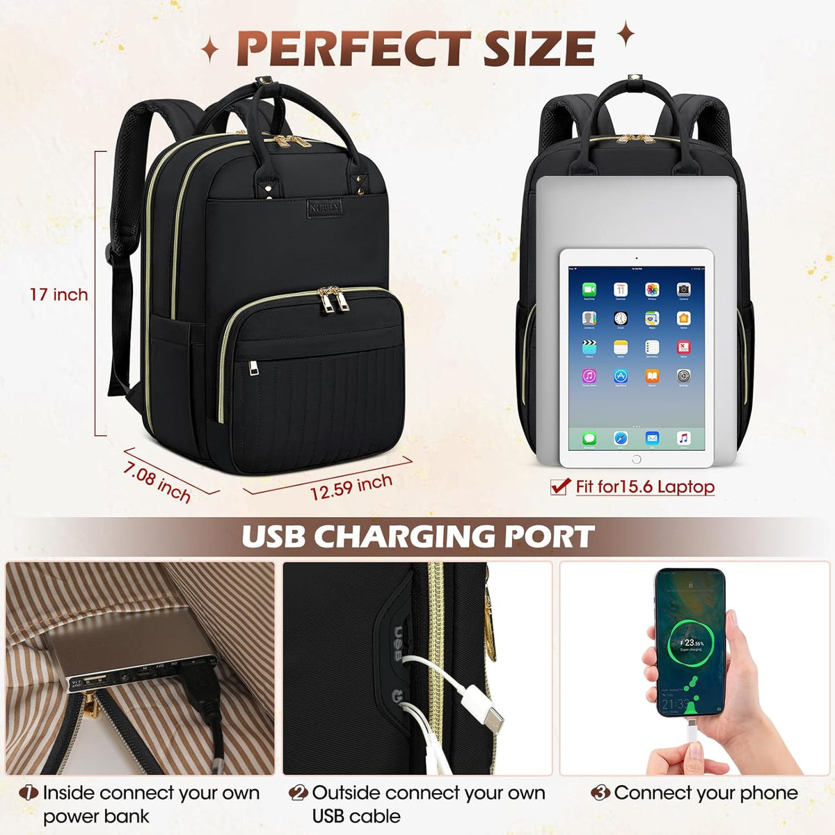 Unisex Waterproof Travel Laptop Backpack 15.6 Inch