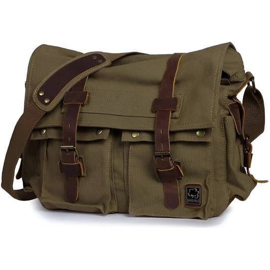 Vintage Canvas Messenger Bag for Men with Leather Accents