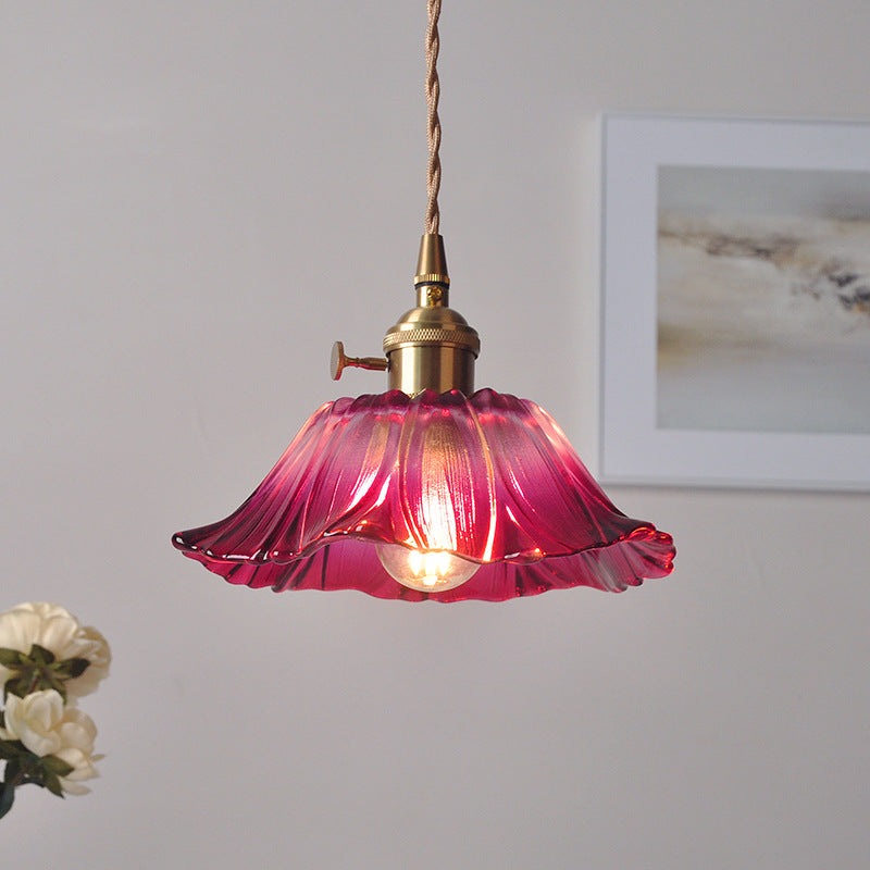 Vintage Floral Glass Pendant Light Fixture for Dining Room