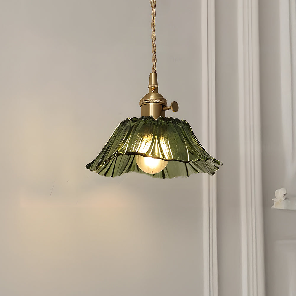 Vintage Floral Glass Pendant Light Fixture for Dining Room
