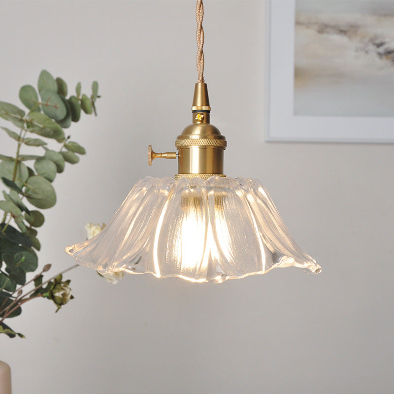 Vintage Floral Glass Pendant Light Fixture for Dining Room