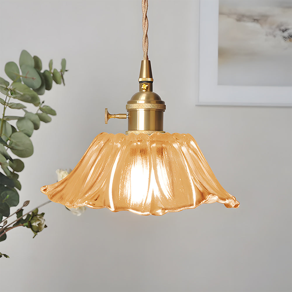 Vintage Floral Glass Pendant Light Fixture for Dining Room