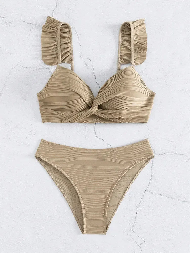 Vintage Pleated High-Waisted Bikini - Retro Elegance and Comfort