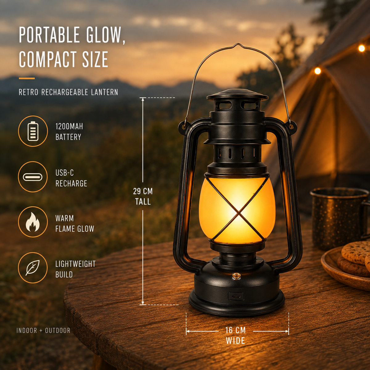 Vintage-Style Rechargeable Flame-Effect Lantern