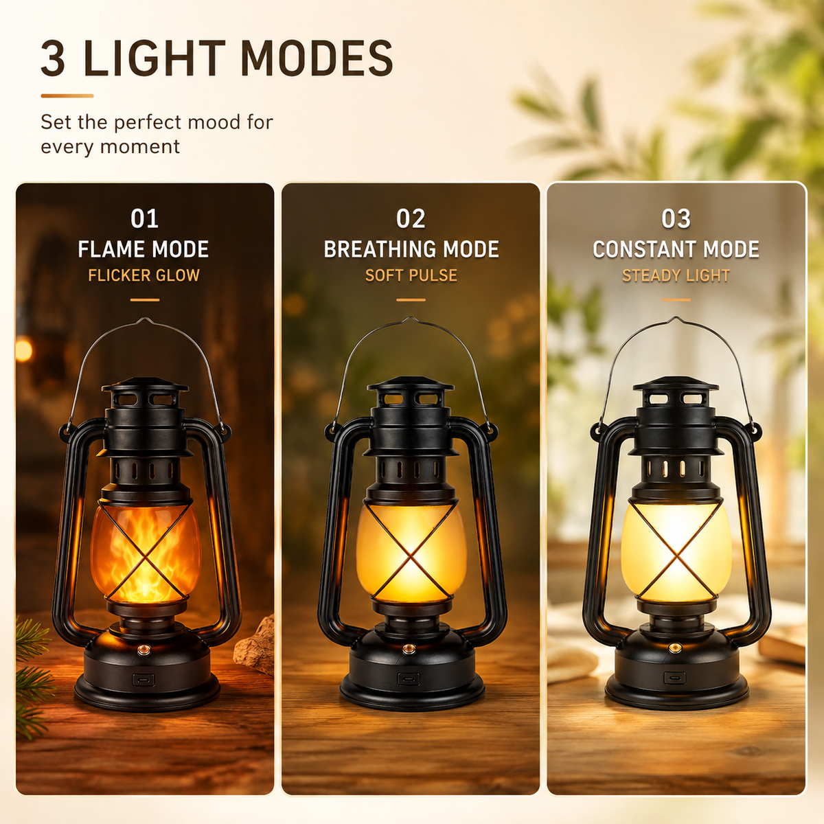 Vintage-Style Rechargeable Flame-Effect Lantern