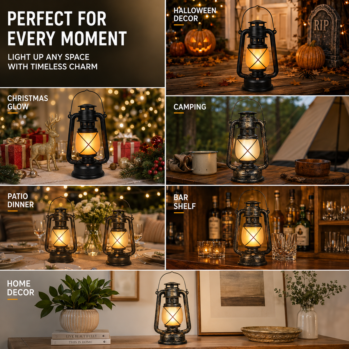Vintage-Style Rechargeable Flame-Effect Lantern