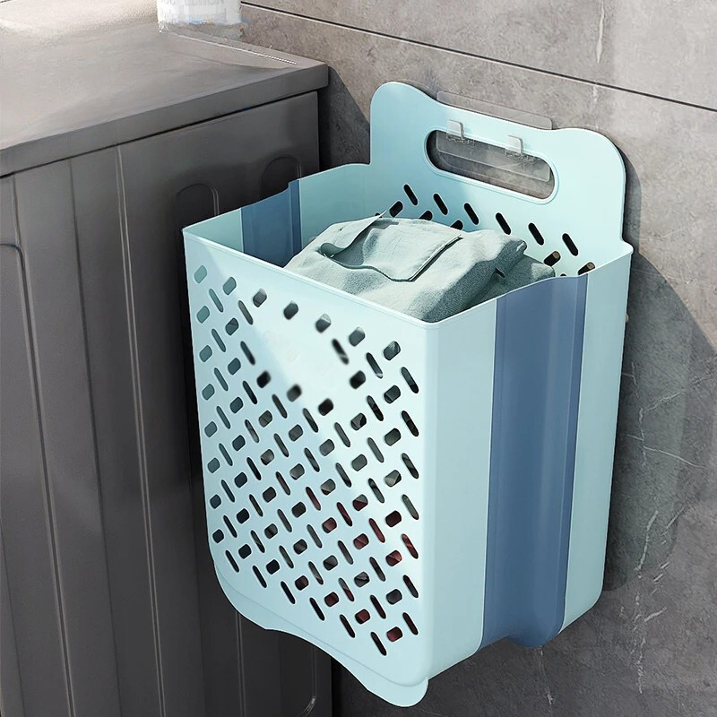 Wall-Mounted Foldable Laundry Basket with Mesh Design