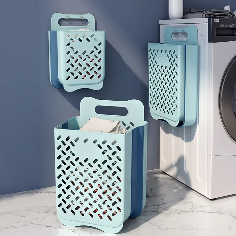 Wall-Mounted Foldable Laundry Basket with Mesh Design