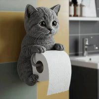 Wall-Mounted Resin Toilet Paper Holder with Cat Figurine