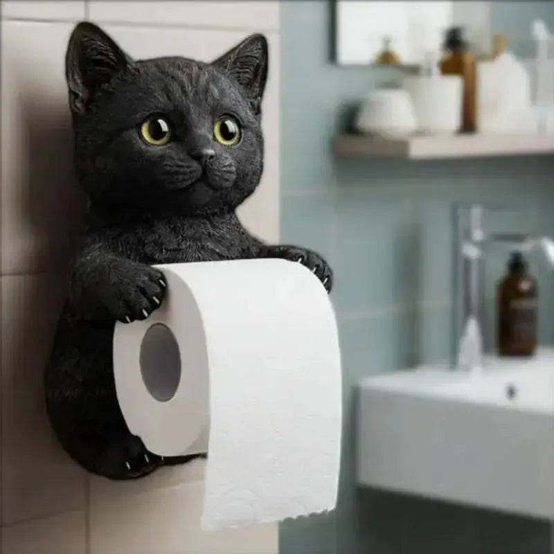 Wall-Mounted Resin Toilet Paper Holder with Cat Figurine