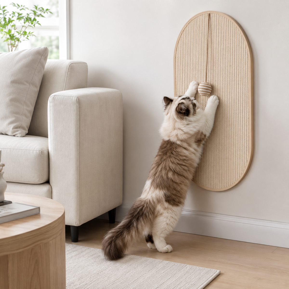 Wall-Mounted Sisal Scratching Panel with Toy