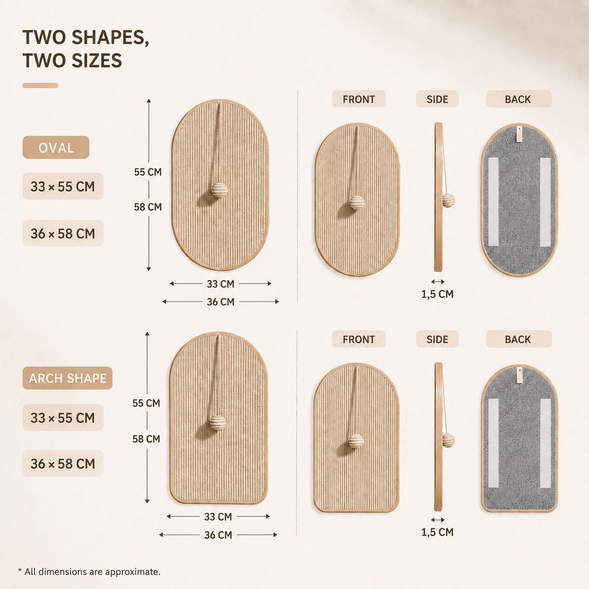 Wall-Mounted Sisal Scratching Panel with Toy