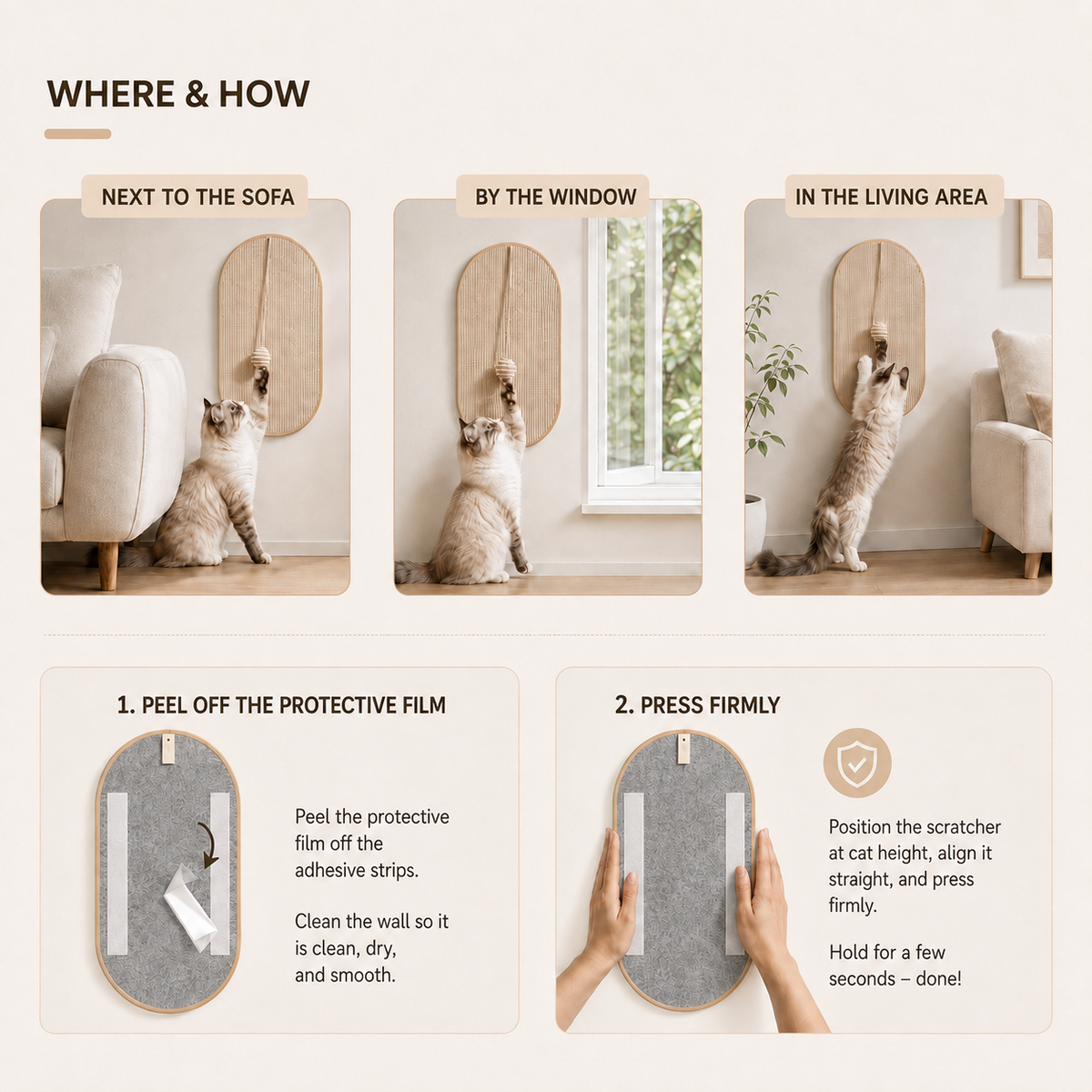 Wall-Mounted Sisal Scratching Panel with Toy