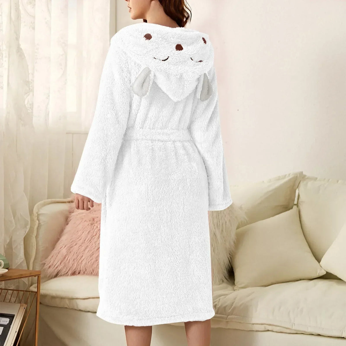 Warm Flannel Hooded Bathrobe with Bunny Ears