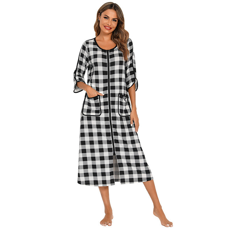 Warm Hooded Zipped Nightgown