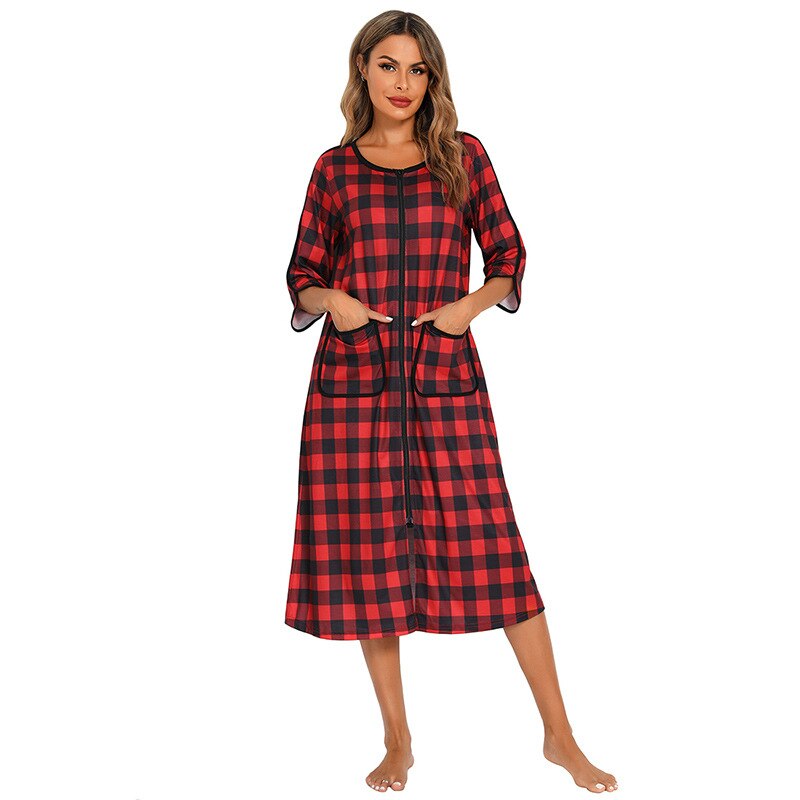 Warm Hooded Zipped Nightgown