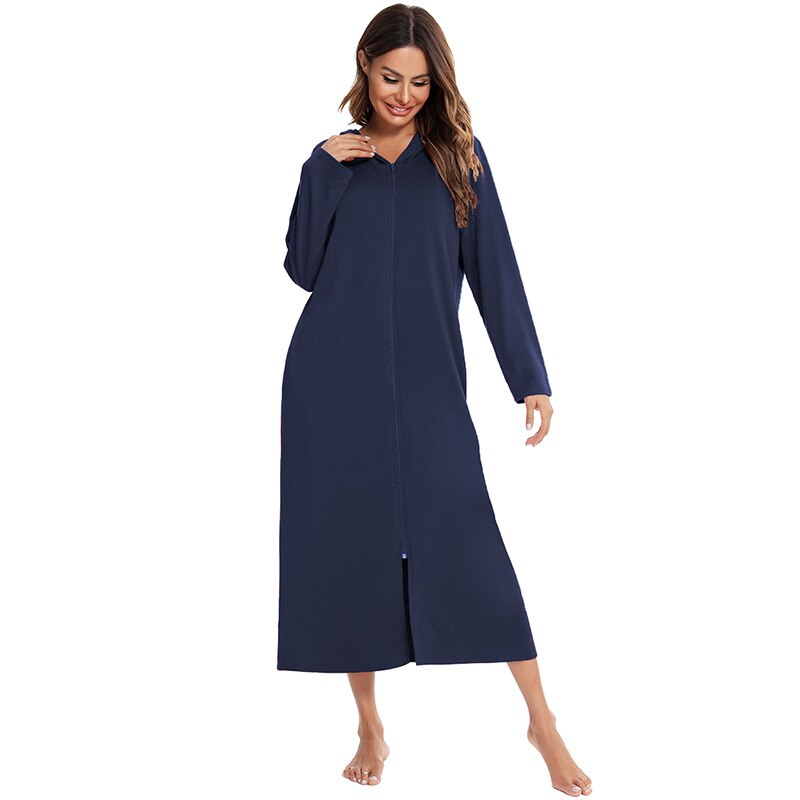 Warm Hooded Zipped Nightgown