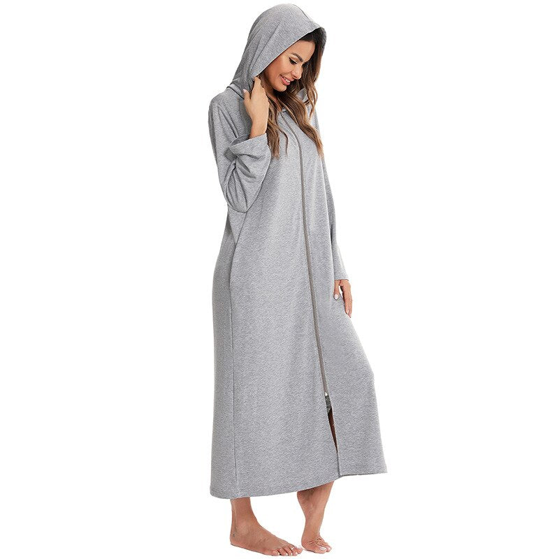 Warm Hooded Zipped Nightgown