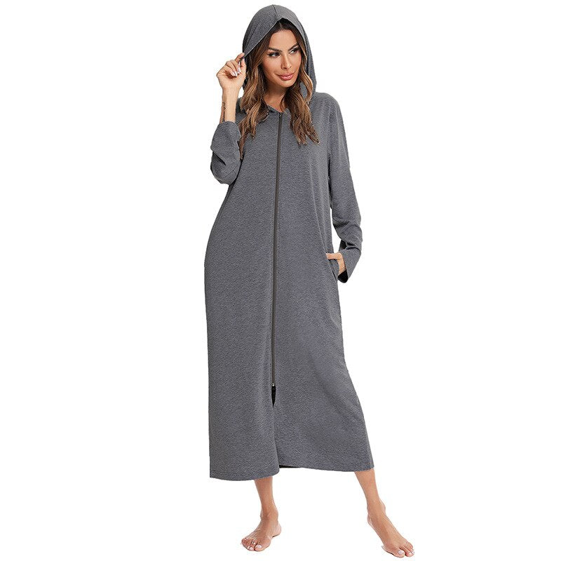Warm Hooded Zipped Nightgown