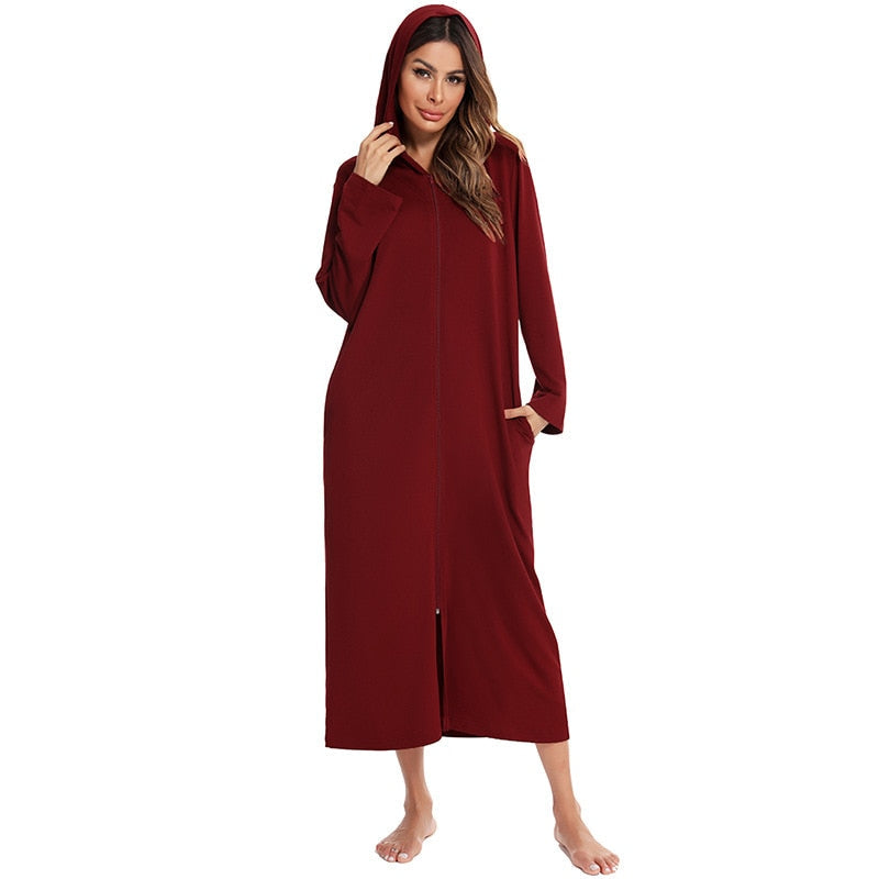 Warm Hooded Zipped Nightgown