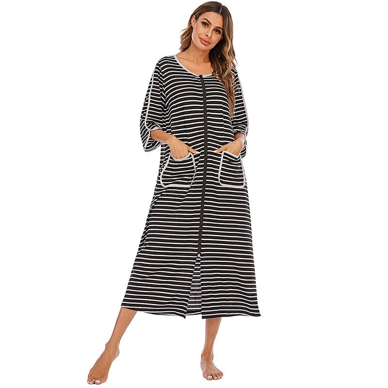 Warm Hooded Zipped Nightgown